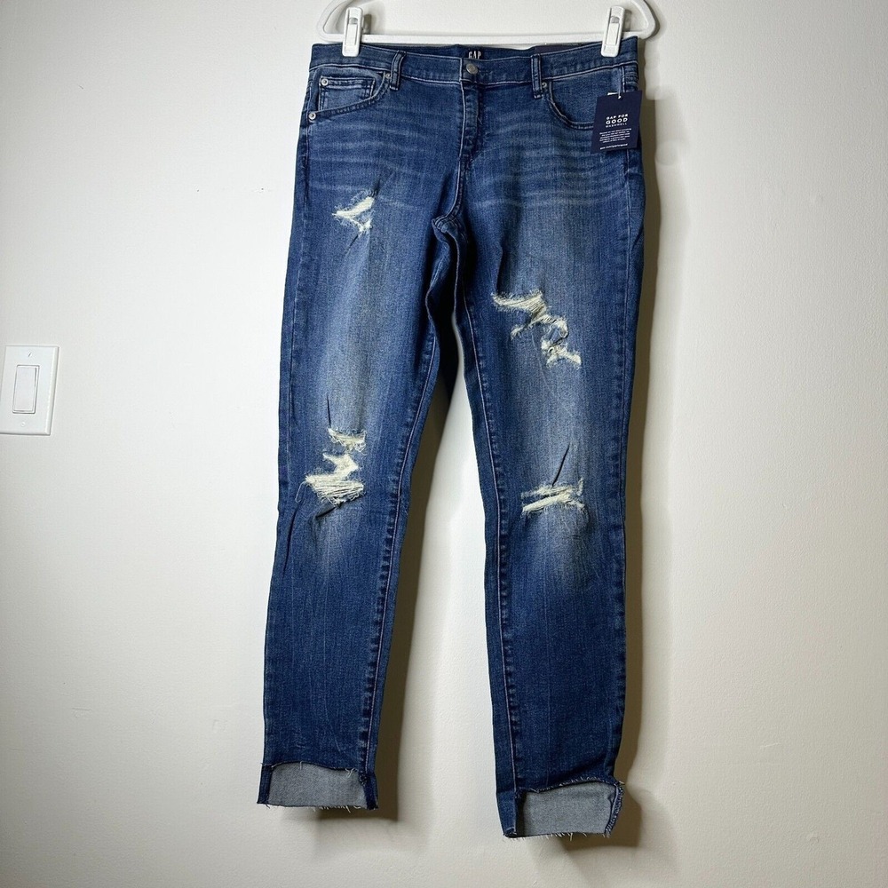 Gap Jeans Women 32 Low Rise True Skinny Distressed Medium Wash Stretch Y2K‎ NWT